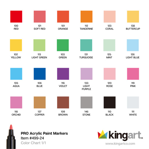 PRO Acrylic Paint Markers – 24 Color Variety Pack (2mm Bullet Tip) - MARKERS & PENS - KINGART