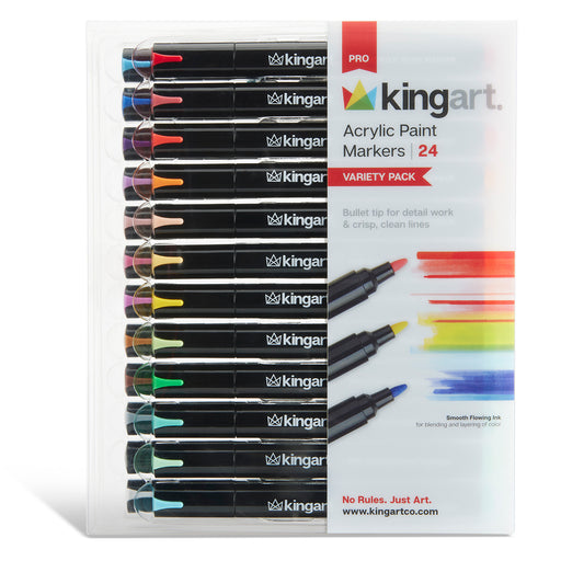 PRO Acrylic Paint Markers – 24 Color Variety Pack (2mm Bullet Tip) - MARKERS & PENS - KINGART