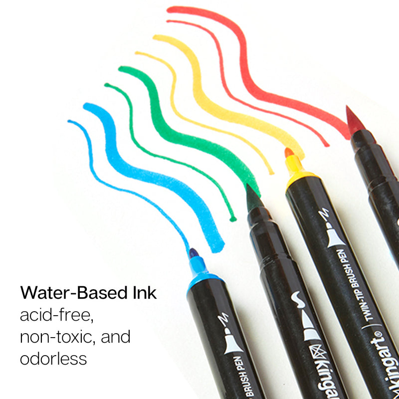 Twin-Tip™ Brush Pens 12 BRIGHT Colors - Pro - KINGART