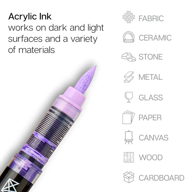 PRO Acrylic Paint Brush Pens 12 Pastel Colors - Pro - KINGART