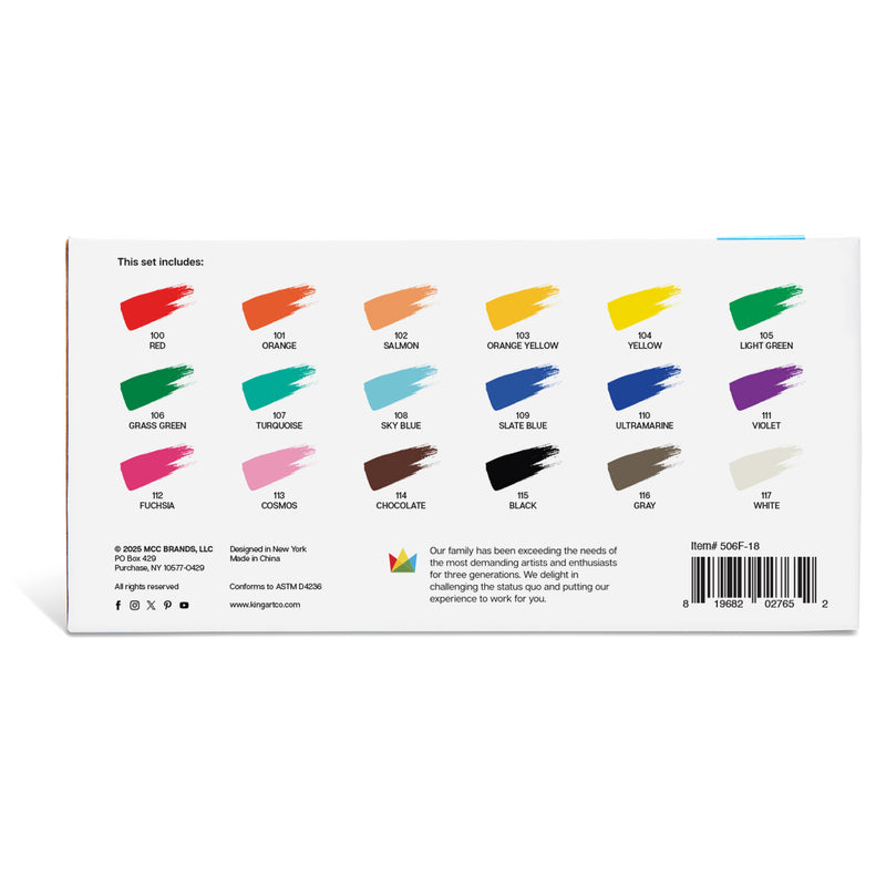 Acrylic Paint 18 Colors - Studio - KINGART®