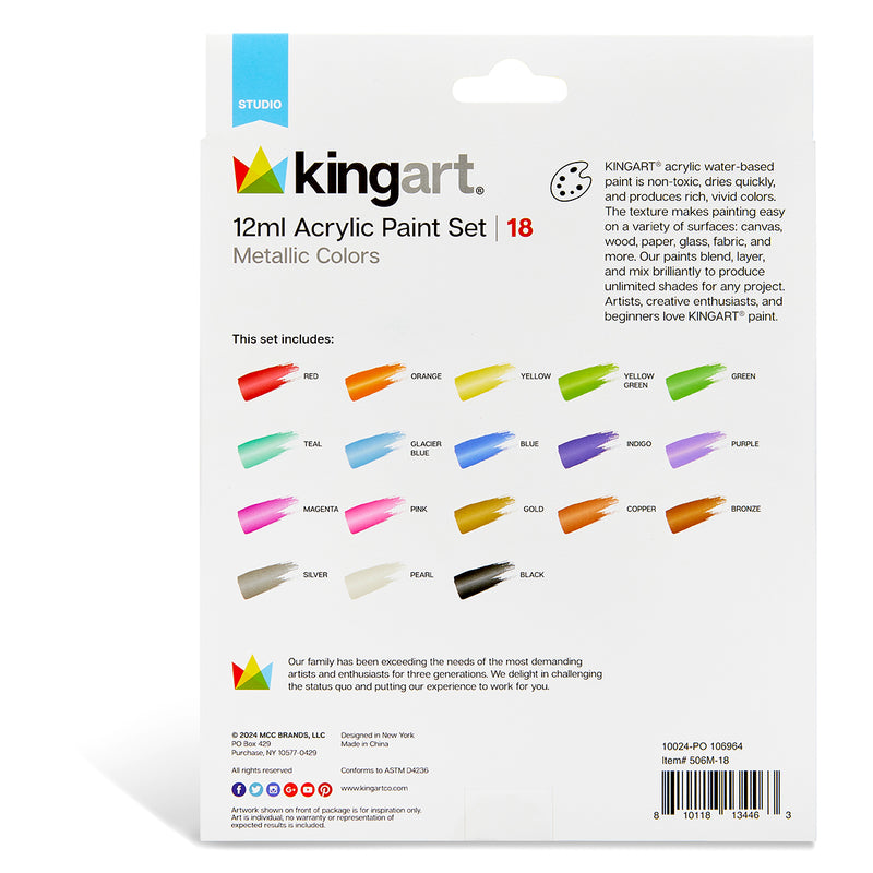 Acrylic Paint 18 Metallic Colors - Studio - KINGART®