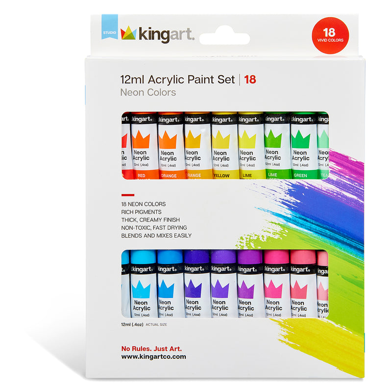 Acrylic Paint 18 Neon Colors - Studio - KINGART®