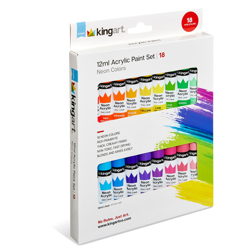 Acrylic Paint 18 Neon Colors - Studio - KINGART®