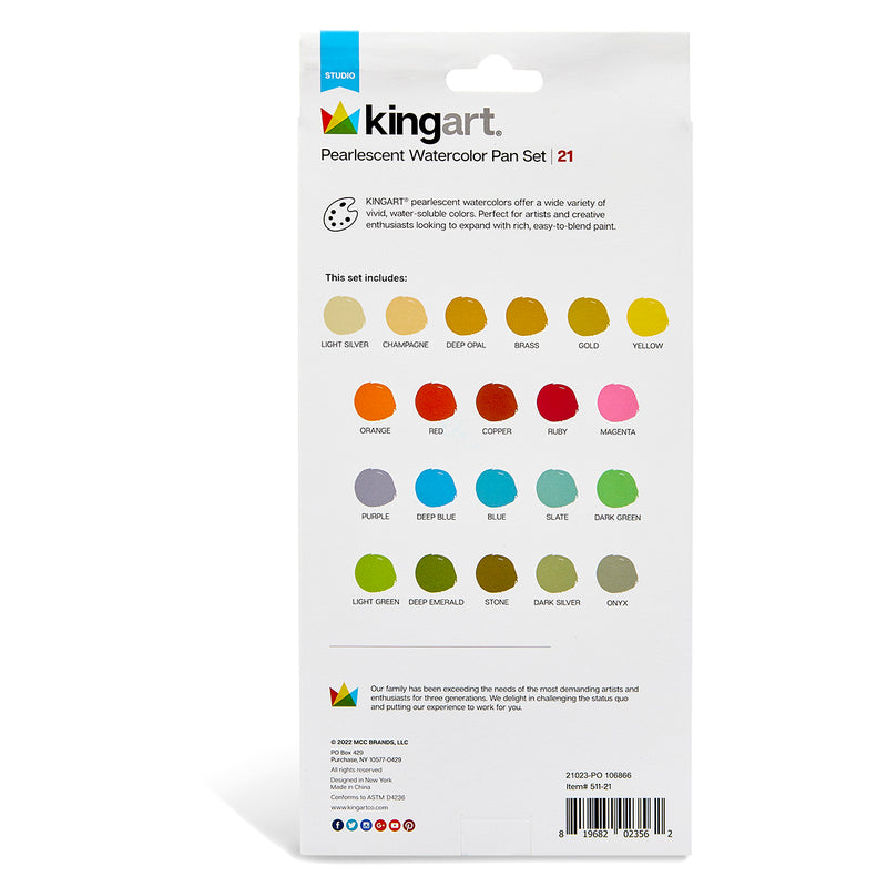Watercolor Paint 21 Pearlescent Colors - Studio - KINGART®