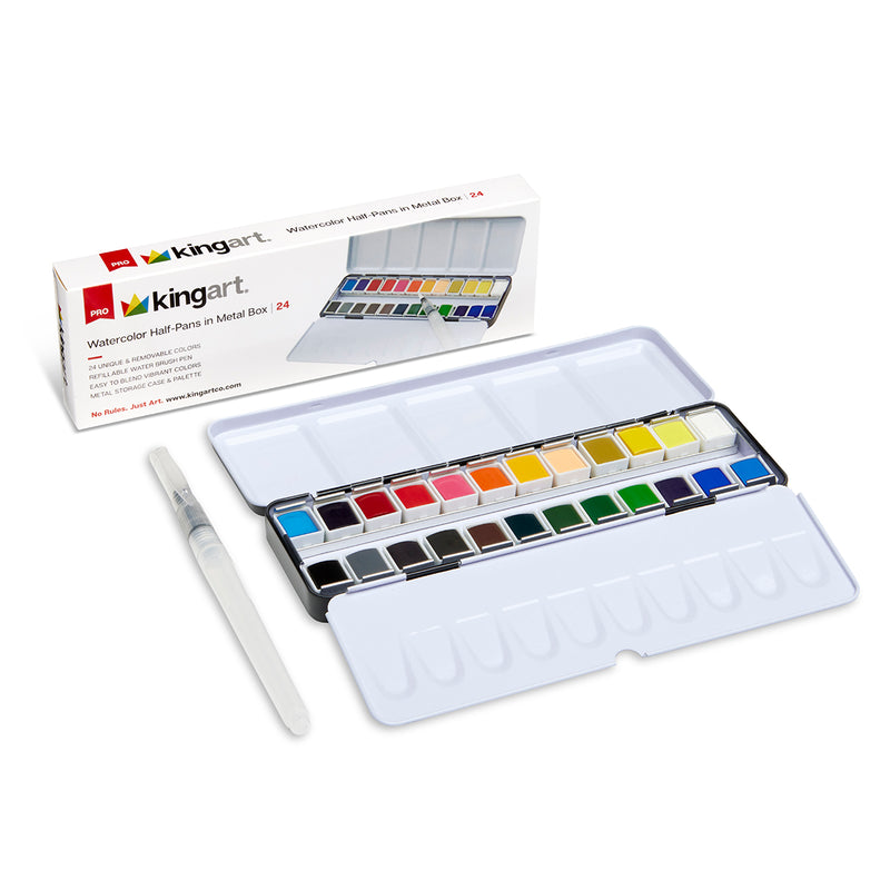PRO Watercolor Half Pans in Metal Box – 24 Colors