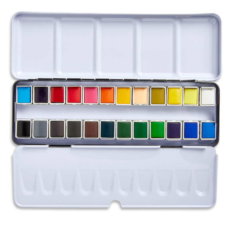 PRO Watercolor Half Pans in Metal Box – 24 Colors