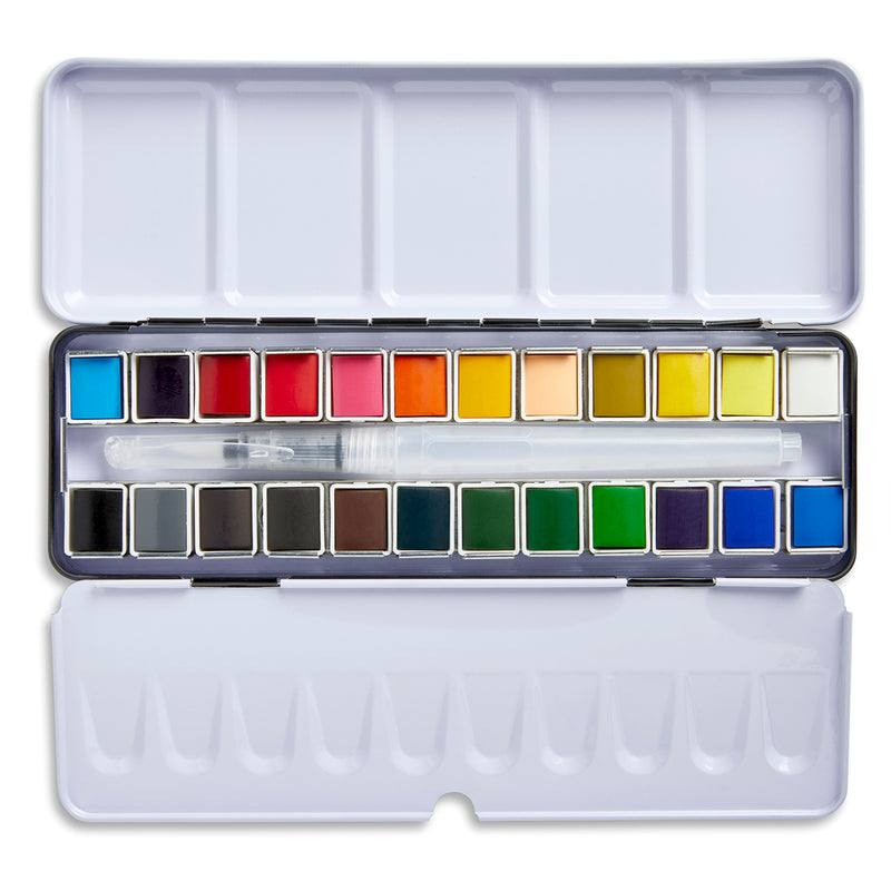PRO Watercolor Half Pans in Metal Box – 24 Colors