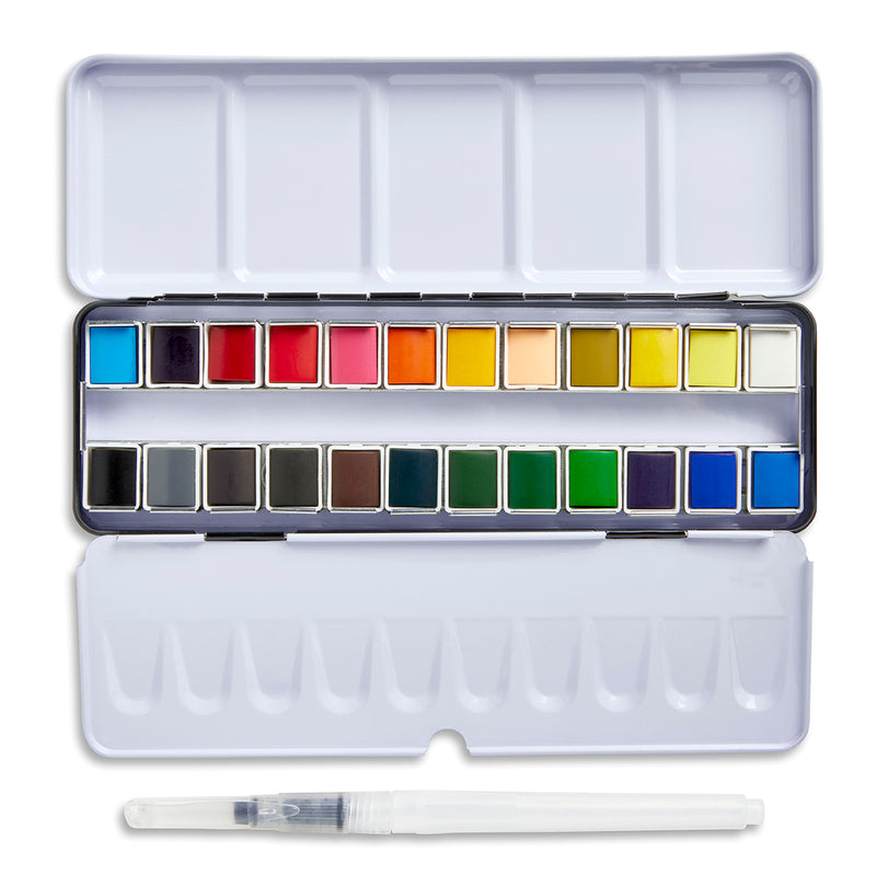 PRO Watercolor Half Pans in Metal Box – 24 Colors