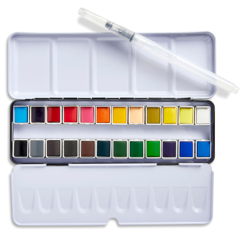 PRO Watercolor Half Pans in Metal Box – 24 Colors