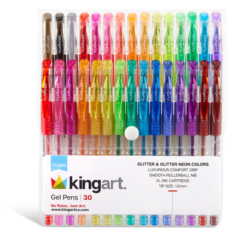 Gel Pens, Soft Grip, 30 Glitter Colors - Studio - KINGART®