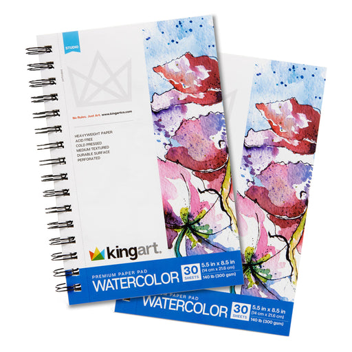 Watercolor Paper Pads – 5.5" x 8.5" (2 Pack, 30 Sheets Each) - Studio - KINGART