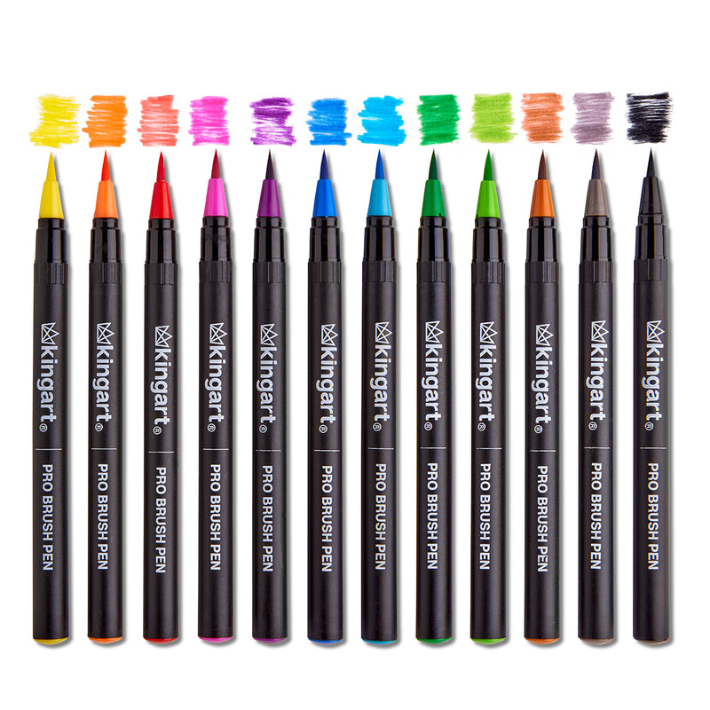 Real Watercolor Brush Pens 12 Colors - Pro - KINGART