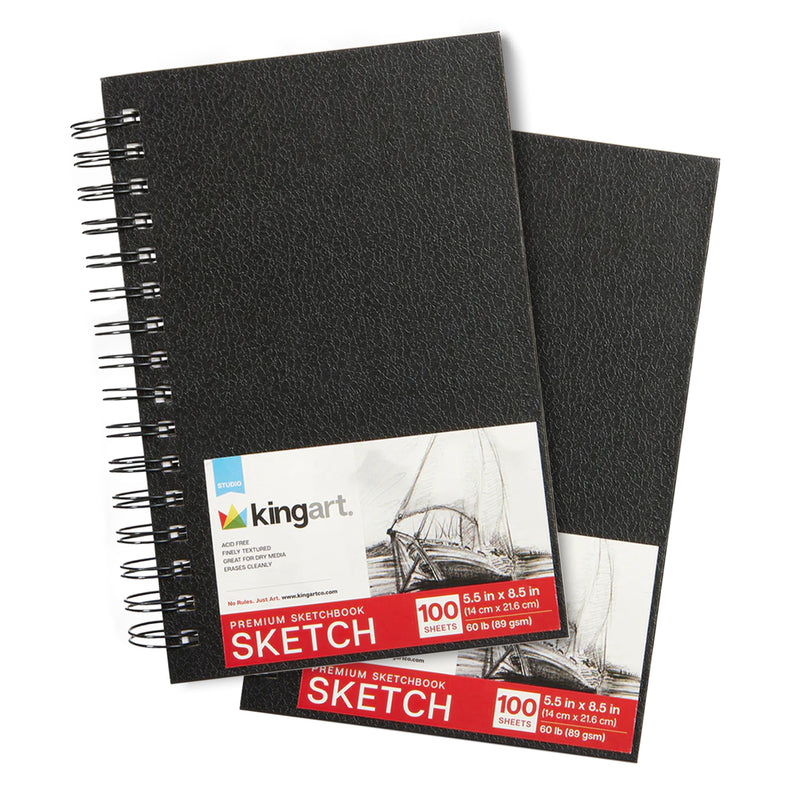 Hardcover Spiral Sketchbooks – 5.5" x 8.5" (2 Pack)