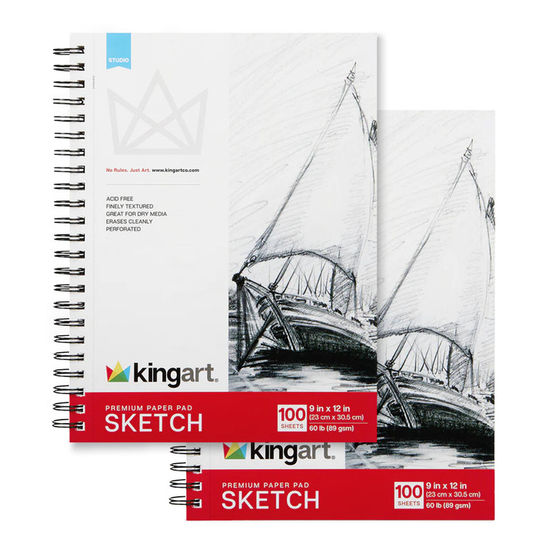 Spiral-Bound Sketch Pads – 9" x 12" (2 Pack, 100 Sheets Each)