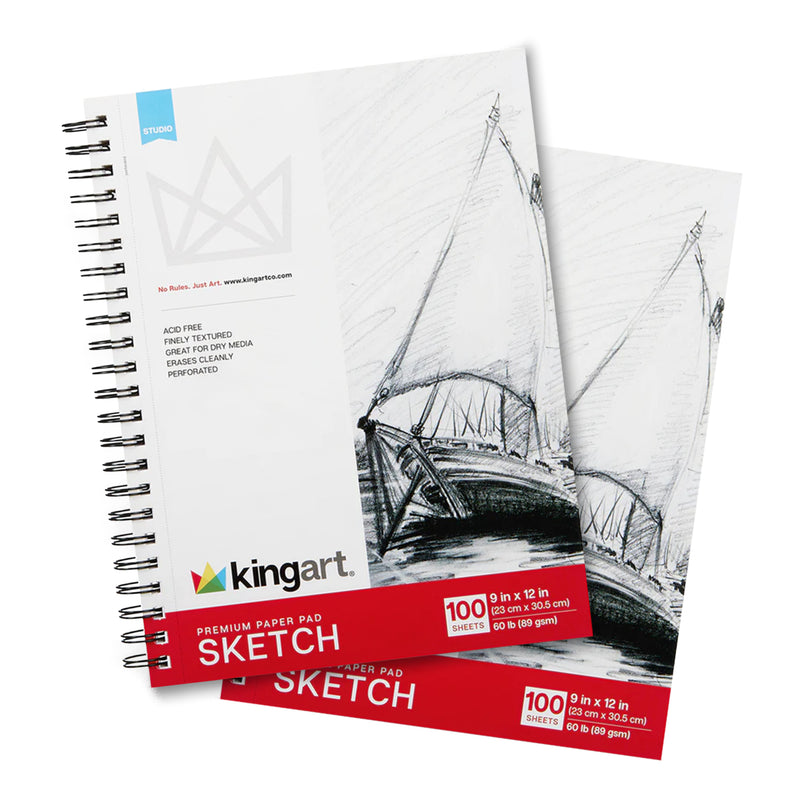 Spiral-Bound Sketch Pads – 9" x 12" (2 Pack, 100 Sheets Each)