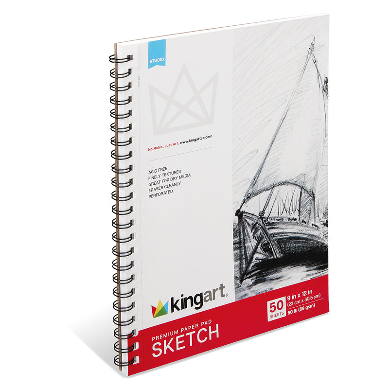 Sketch Pad Spiral Bound, 9 x 12 Inches, 50-Sheets - Studio - KINGART®