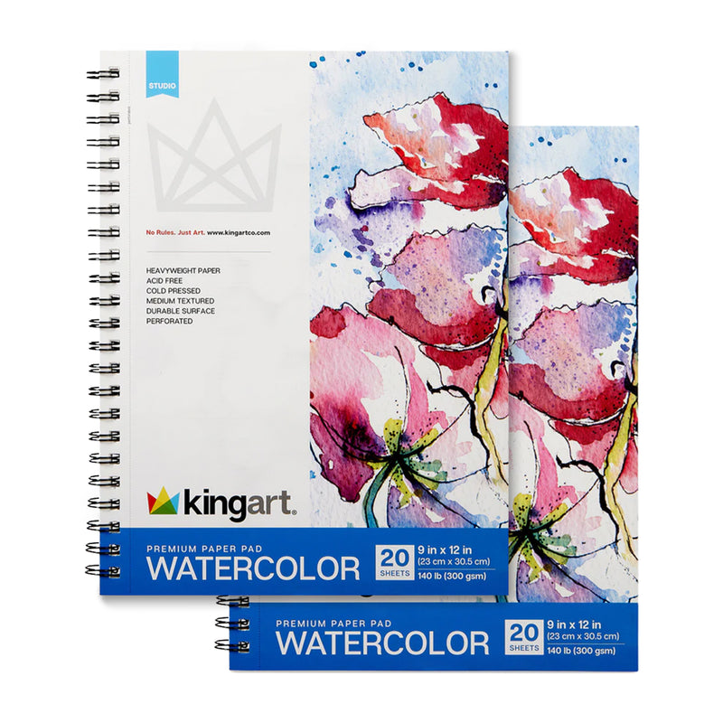 Watercolor Paper Pads - Side Spiral – 9" x 12" (2 Pack, 20 Sheets Each)