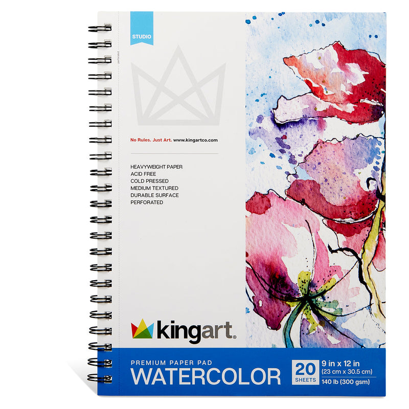 Watercolor Paper Pad, Spiral Bound, 9” X 12”, 20-Sheets - Studio - KINGART®