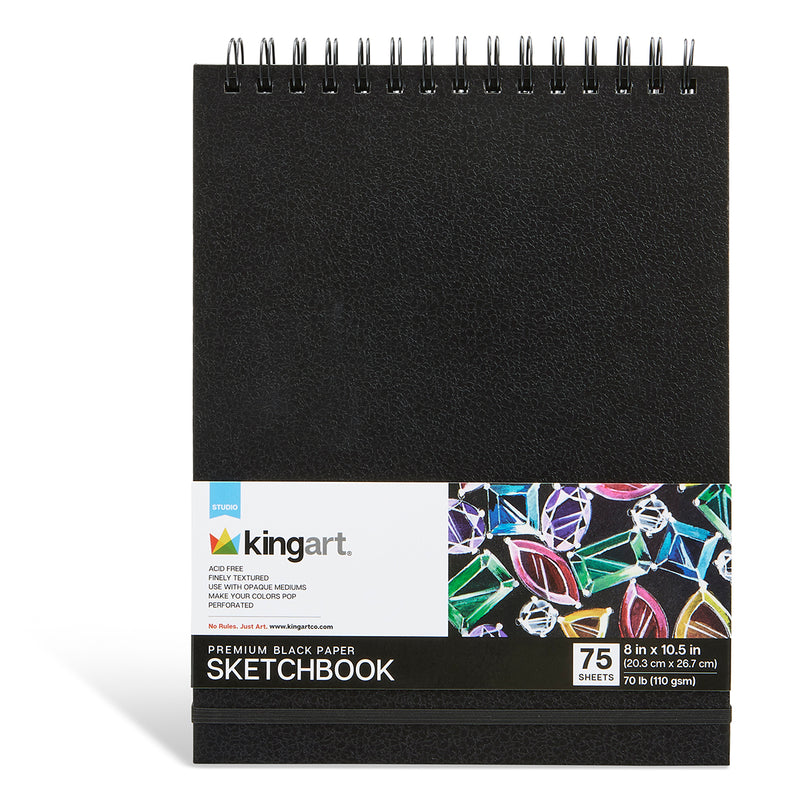 Black Paper Sketchbook  8" x 10.5" - 75 Sheets - ARTIST PAPER - KINGART