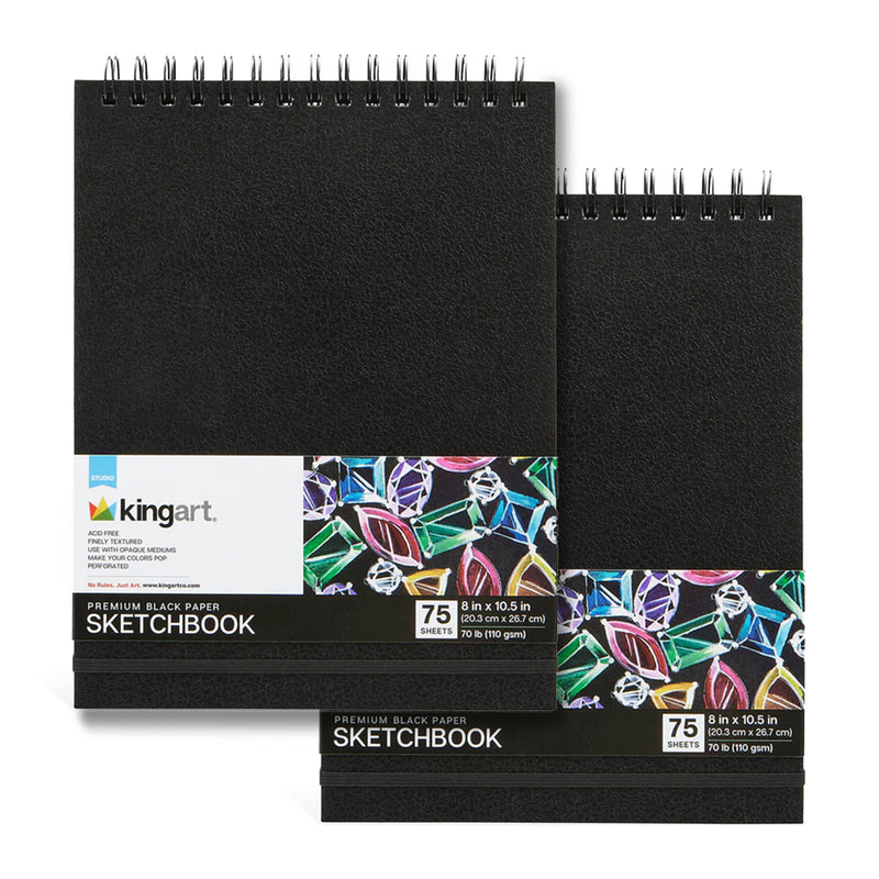Black Paper DIY Large Sketchbook - Top Spiral - 8" x 10.5" - 2 Pack - 75 Sheets