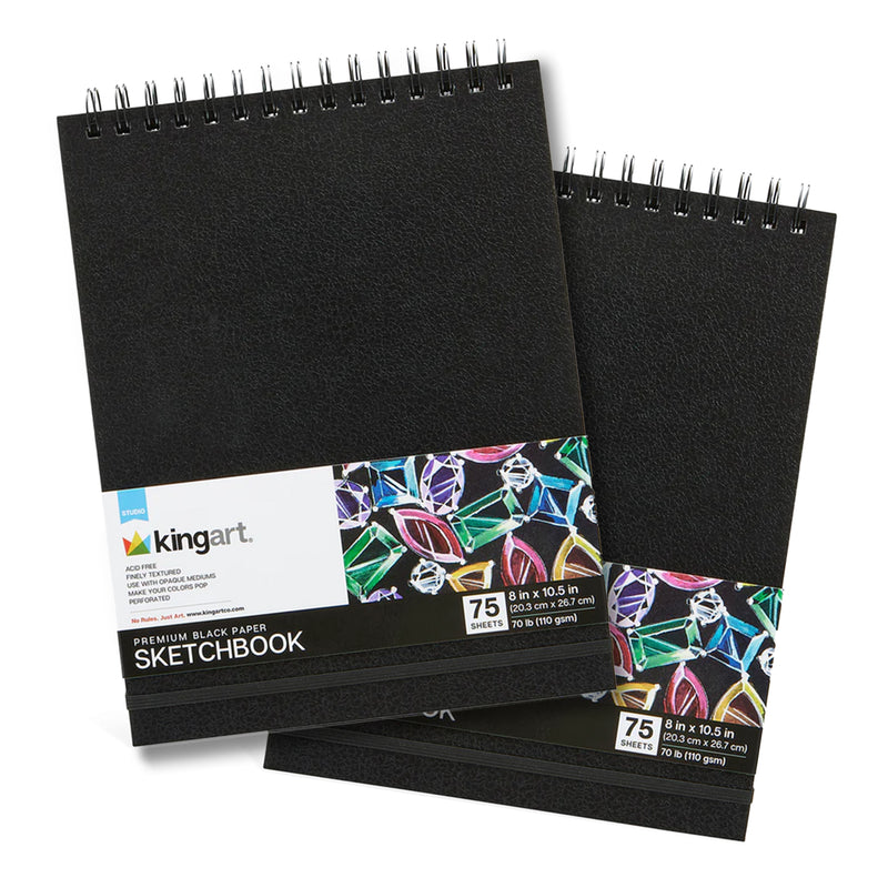 Black Paper DIY Large Sketchbook - Top Spiral - 8" x 10.5" - 2 Pack - 75 Sheets