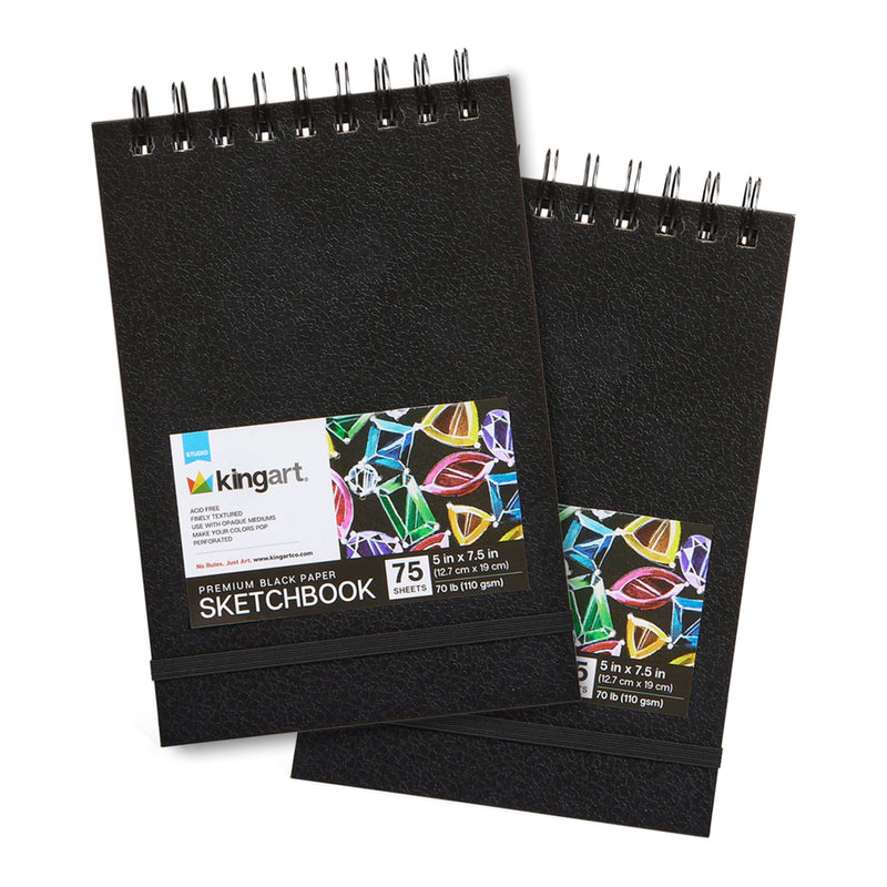 Black Paper Sketchbook – 5" x 7.5" | 75 Sheets Each | 2-Pack - ARTIST PAPER - KINGART