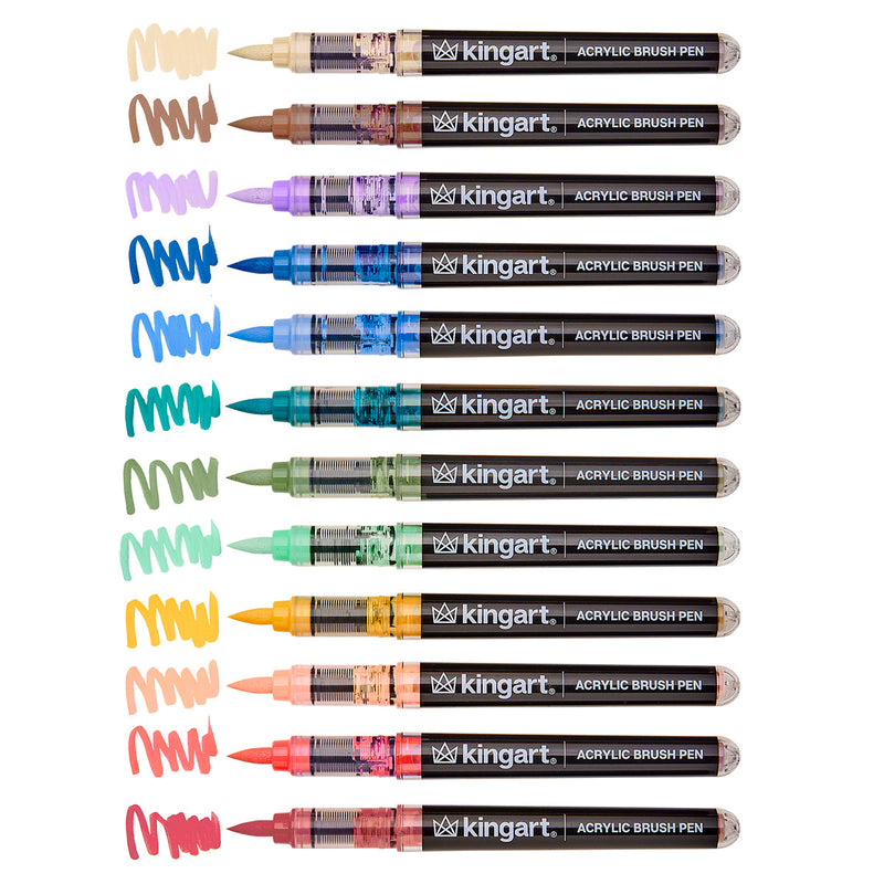 Acrylic Brush Tip Pens 12 Vintage Colors - Pro - KINGART