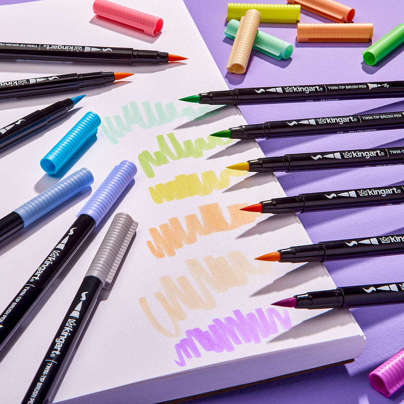 Twin-Tip™ Brush Pens 12 PASTEL Colors - Pro - KINGART