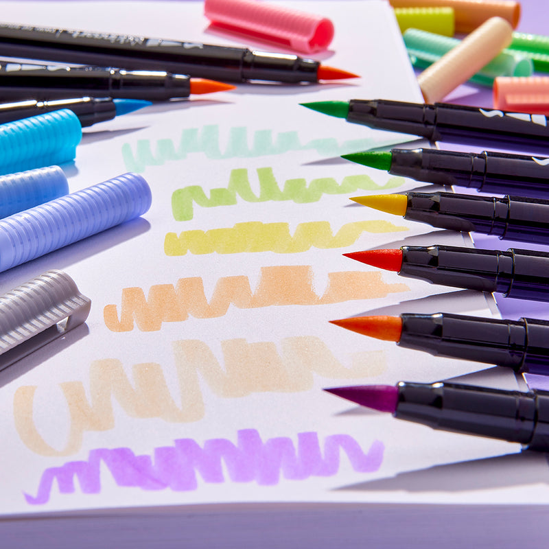 Twin-Tip™ Brush Pens 12 PASTEL Colors - Pro - KINGART