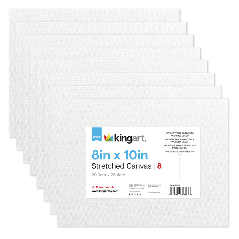 8 PC. 8" x 10" STRETCHED CANVAS VALUE PACK - STRETCHED CANVAS & PANEL BOARDS - KINGART