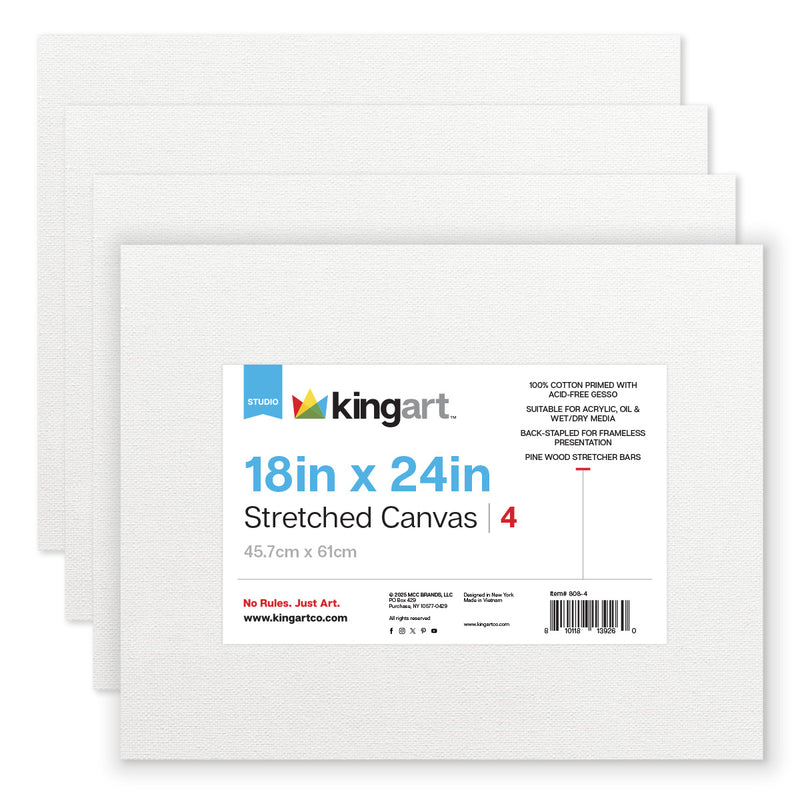 Stretched White Canvas – 18" x 24" (4 Pack) - STRETCHED CANVAS & PANEL BOARDS - KINGART