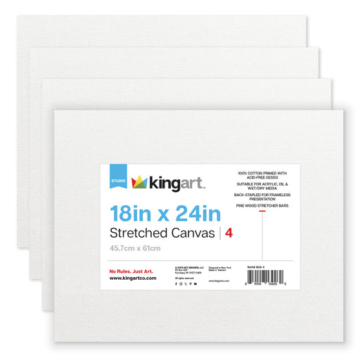 Stretched White Canvas – 18" x 24" (4 Pack) - STRETCHED CANVAS & PANEL BOARDS - KINGART