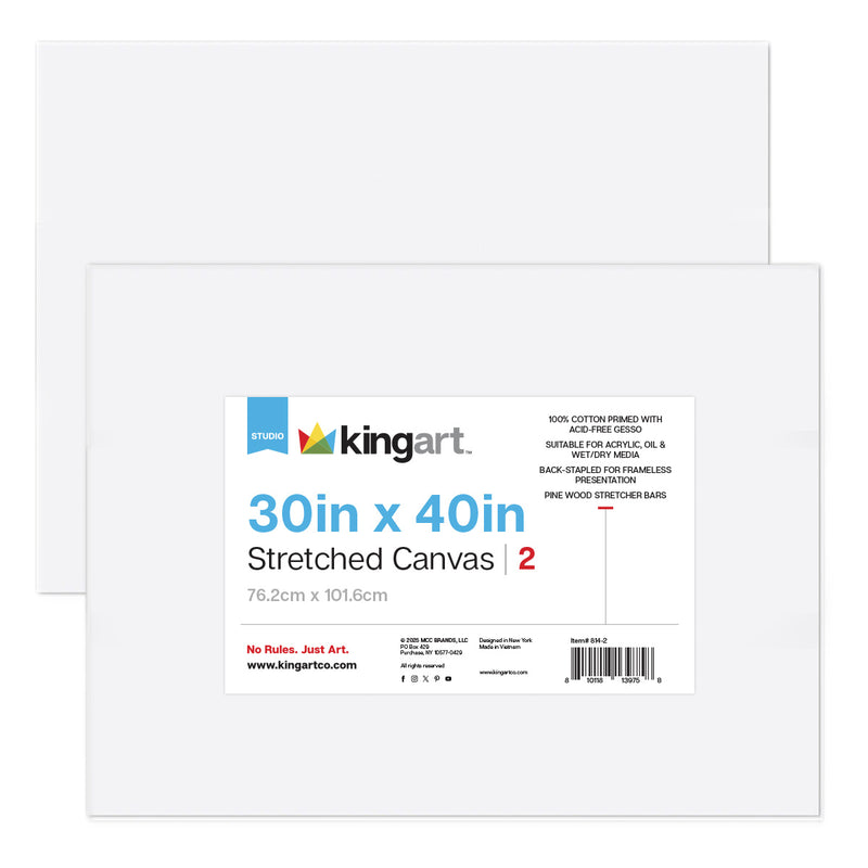 Stretched White Canvas – 30" x 40" (2 Pack) - STRETCHED CANVAS & PANEL BOARDS - KINGART