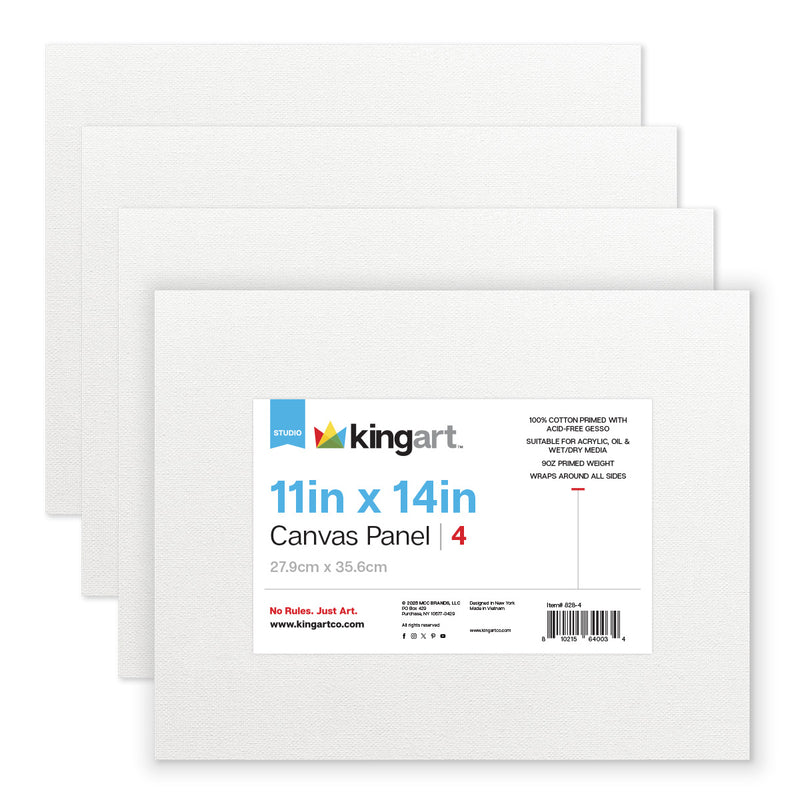 4 PC. 11" x 14" CANVAS PANEL BOARD VALUE PACK - STRETCHED CANVAS & PANEL BOARDS - KINGART