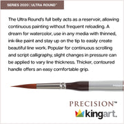 KINGART® Premium Precision™ 2020 Ultra Round™ Series Artist Brushes, Synthetic Amber Taklon, Ergonomic Comfort Handle -  - KINGART