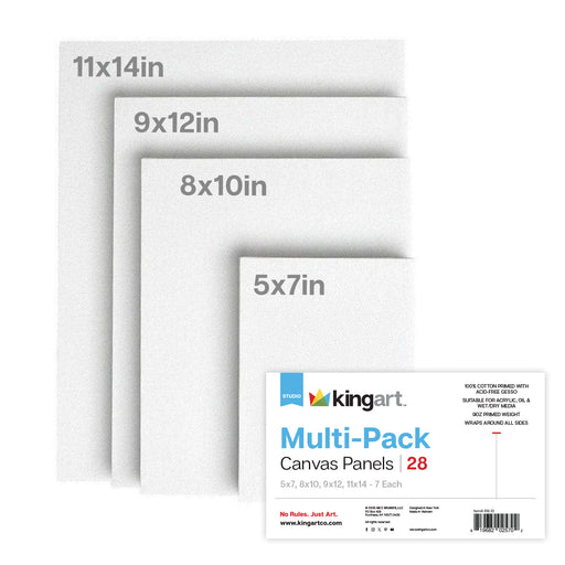 White Canvas Panels - Mixed Sizes - 28 Pack (5x7, 8x10, 9x12, 11x14) - Studio - KINGART