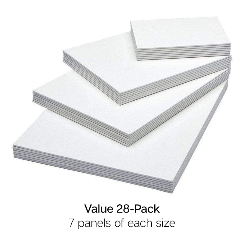 White Canvas Panels - Mixed Sizes - 28 Pack (5x7, 8x10, 9x12, 11x14) - Studio - KINGART