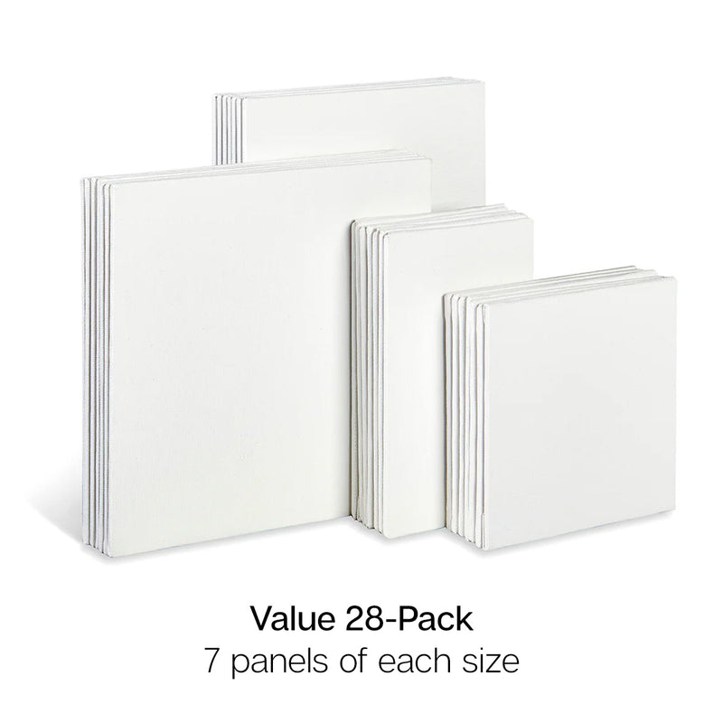 White Canvas Panels – Mixed Sizes  - 28 Pack (3x5, 4x4, 5x7, 6x6) - STRETCHED CANVAS & PANEL BOARDS - KINGART