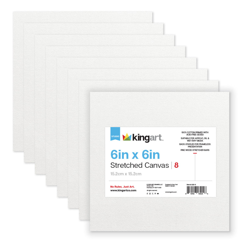 Stretched White Canvas – 6" x 6" - 8 Pack - 100% Cotton, Primed - STRETCHED CANVAS & PANEL BOARDS - KINGART
