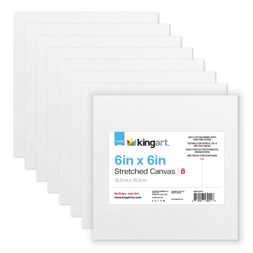 Stretched White Canvas – 6" x 6" - 8 Pack - 100% Cotton, Primed - STRETCHED CANVAS & PANEL BOARDS - KINGART