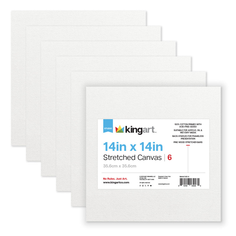 Studio Stretched Canvas Set – 14” x 14” Square, 6-Pack, 100% Cotton, Primed - STRETCHED CANVAS & PANEL BOARDS - KINGART