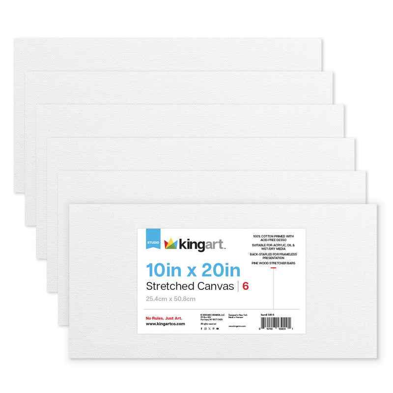 Stretched Canvas Set – 10” x 20” Rectangle, 6-Pack, 100% Cotton, Primed - STRETCHED CANVAS & PANEL BOARDS - KINGART