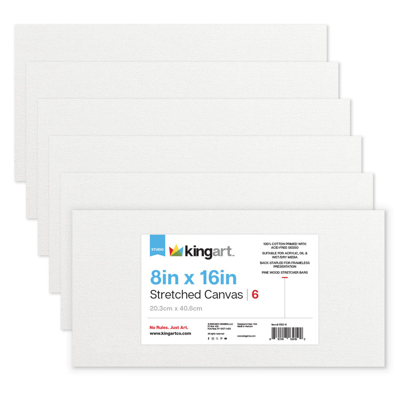 Stretched Canvas Set – 8” x 16” Rectangle, 6-Pack, 100% Cotton, Primed - STRETCHED CANVAS & PANEL BOARDS - KINGART