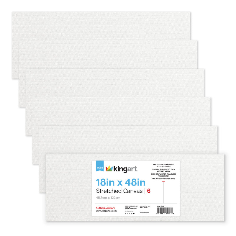 Stretched Canvas Set – 18” x 48” Panoramic, 6-Pack, 100% Cotton, Primed - STRETCHED CANVAS & PANEL BOARDS - KINGART