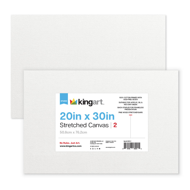 Stretched Canvas Set – 20” x 30” Rectangle, 2-Pack, 100% Cotton, Primed - STRETCHED CANVAS & PANEL BOARDS - KINGART