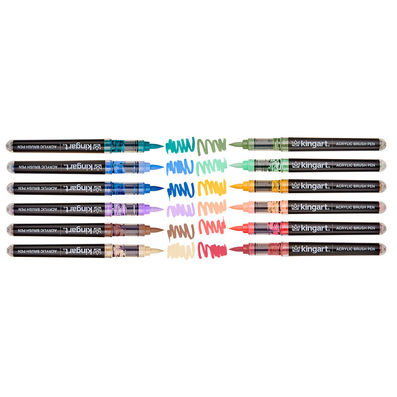 Acrylic Brush Tip Pens 12 Vintage Colors - Pro - KINGART
