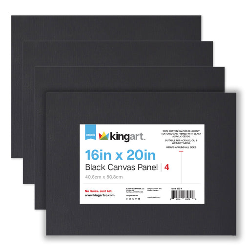 4 PC. 16" x 20" BLACK CANVAS PANEL BOARD VALUE PACK - STRETCHED CANVAS & PANEL BOARDS - KINGART