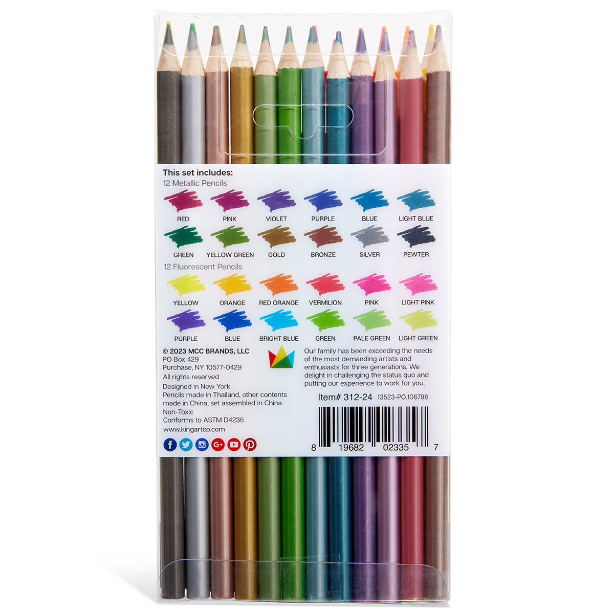 Studio Colored Pencils Set - Metallic & Neon Colors - 24 pc — KINGART