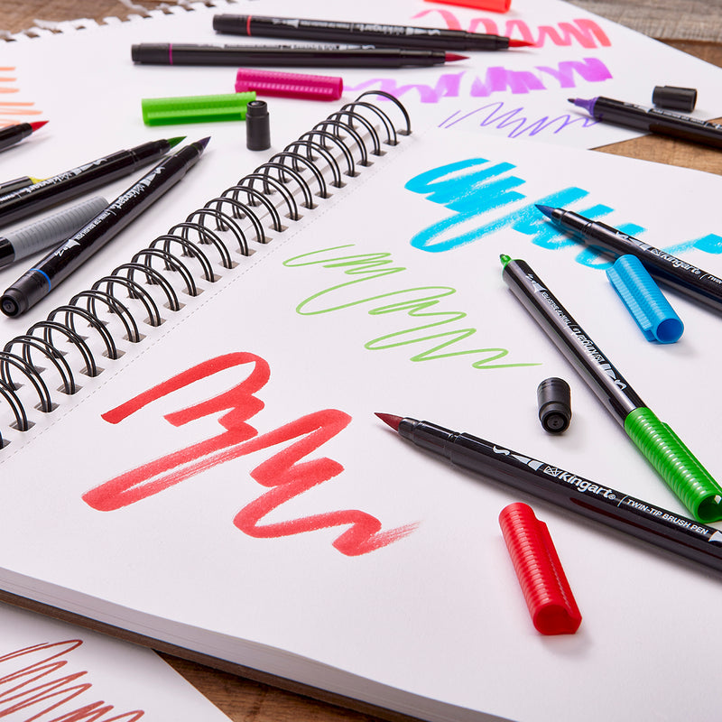 Twin-Tip™ Brush Pens 12 BRIGHT Colors - Pro - KINGART